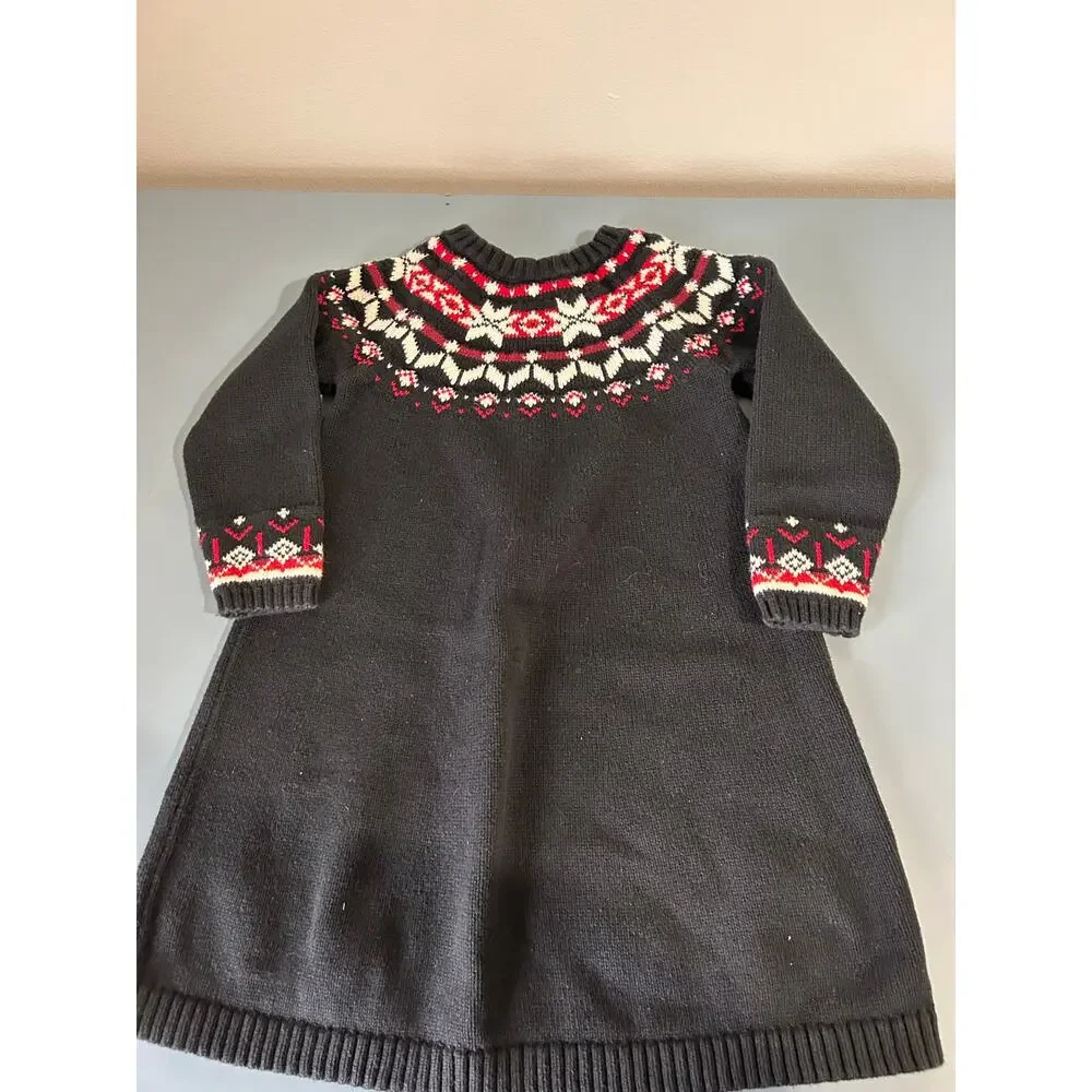 Hanna Andersson black fair isles knit sweater dress size 3T